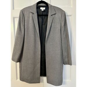 Talbots Petites Gray Herringbone Long Blazer Jacket Open Front Size‎ 16
